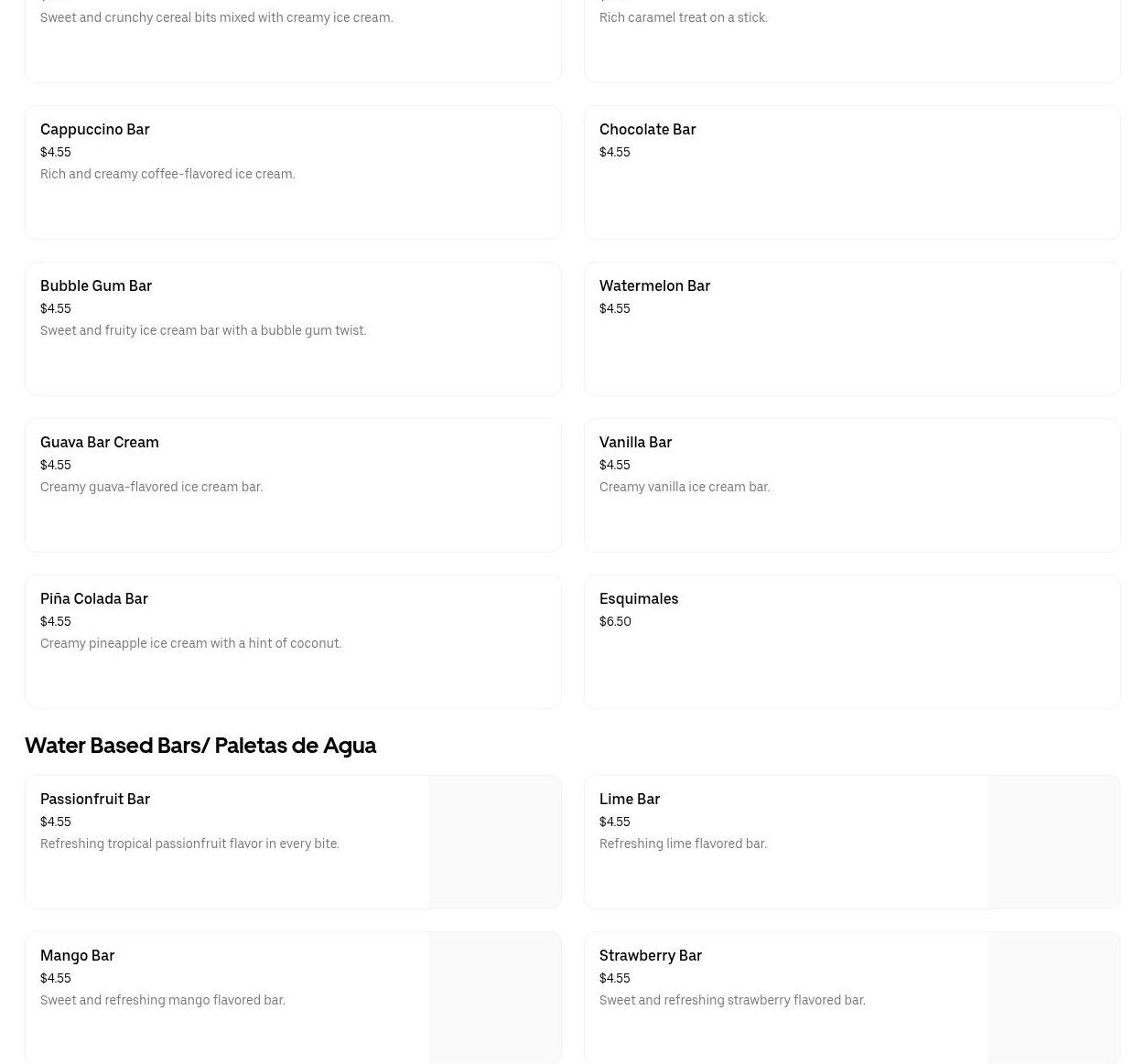 Ilda's Ice Cream and Pastries Menu