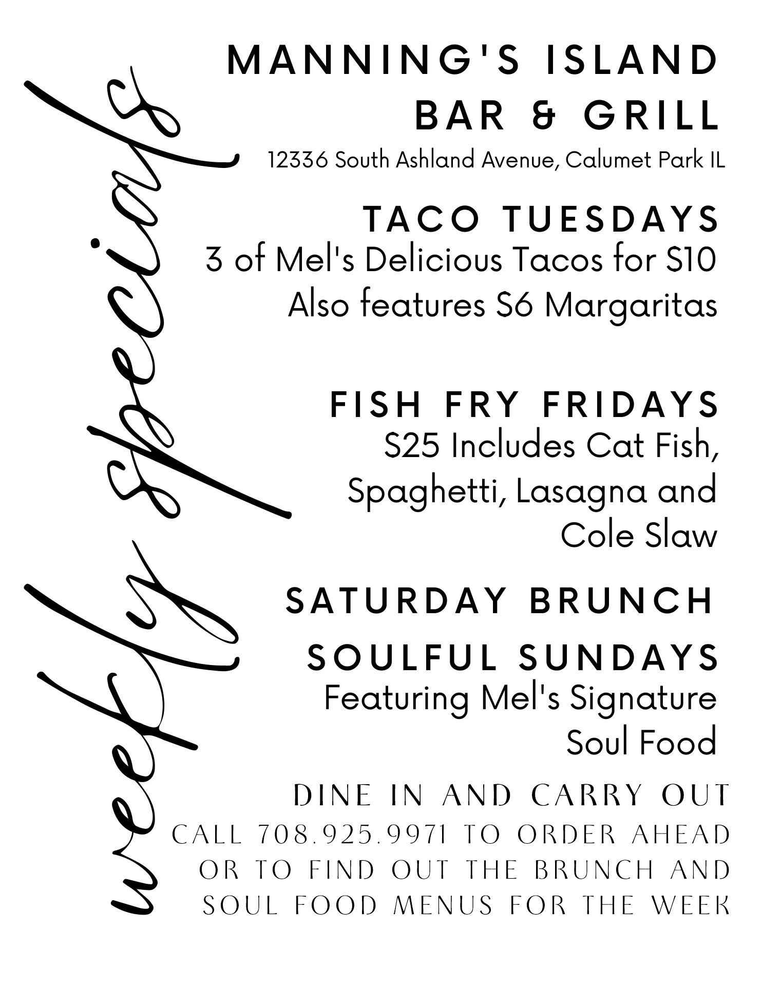 MANNING'S ISLAND BAR & GRILL Menu