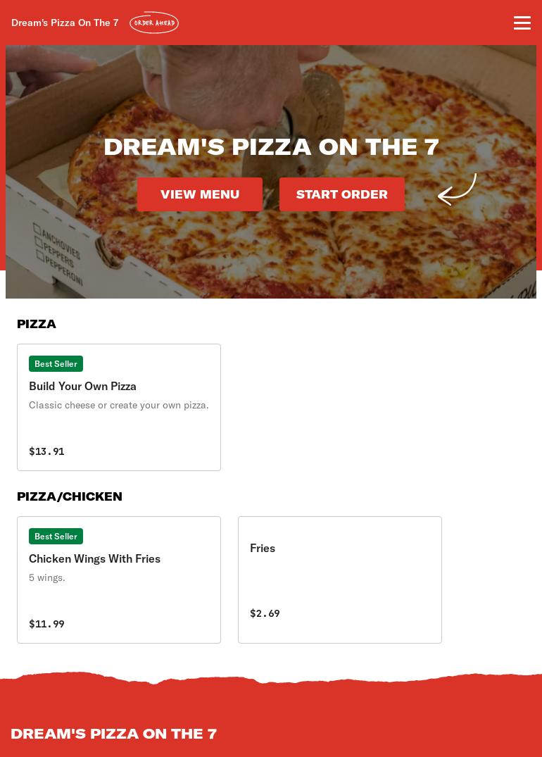 Dreams Pizza Menu