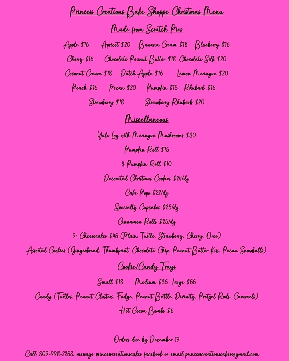 Princess Creations Menu