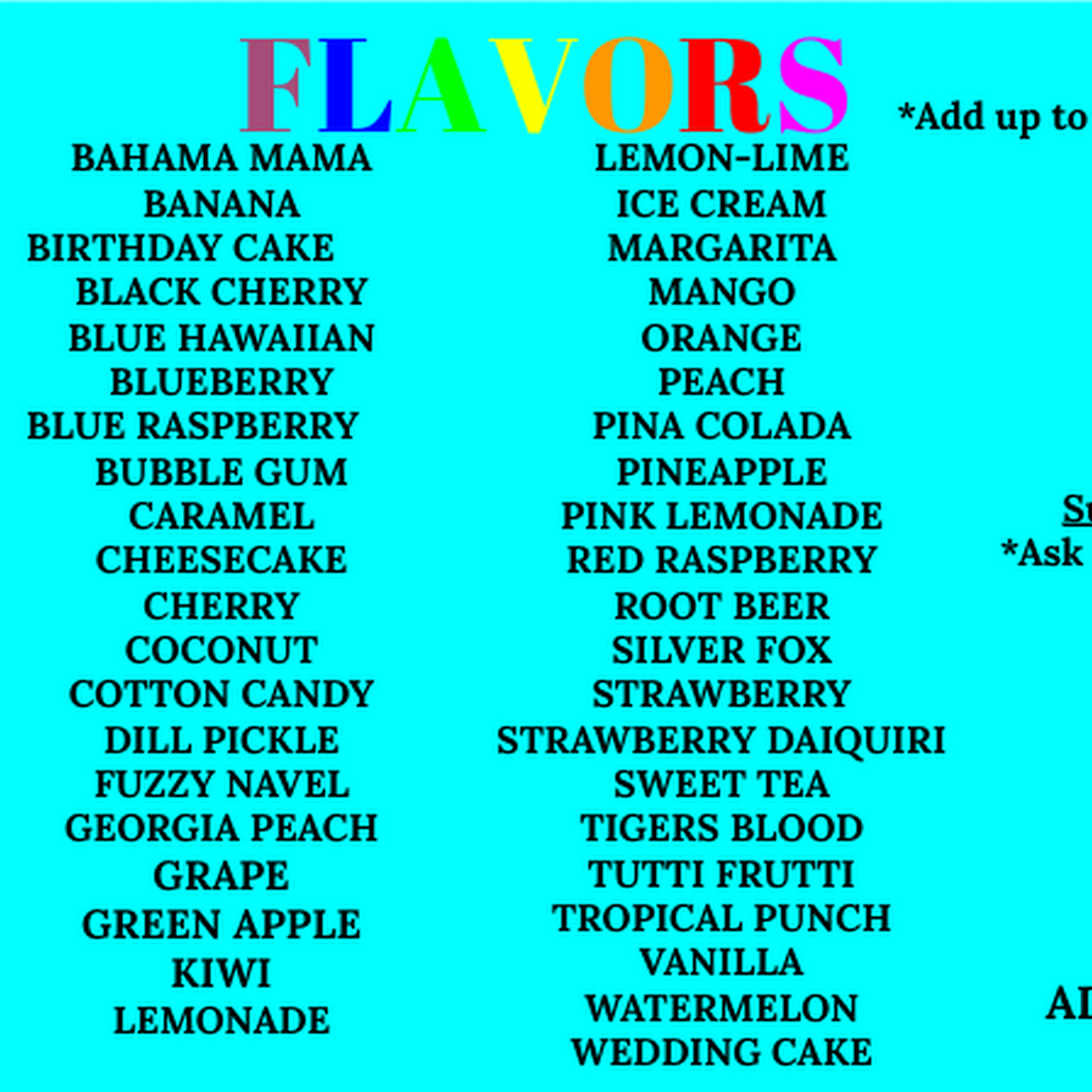 Crave Shave Ice Menu