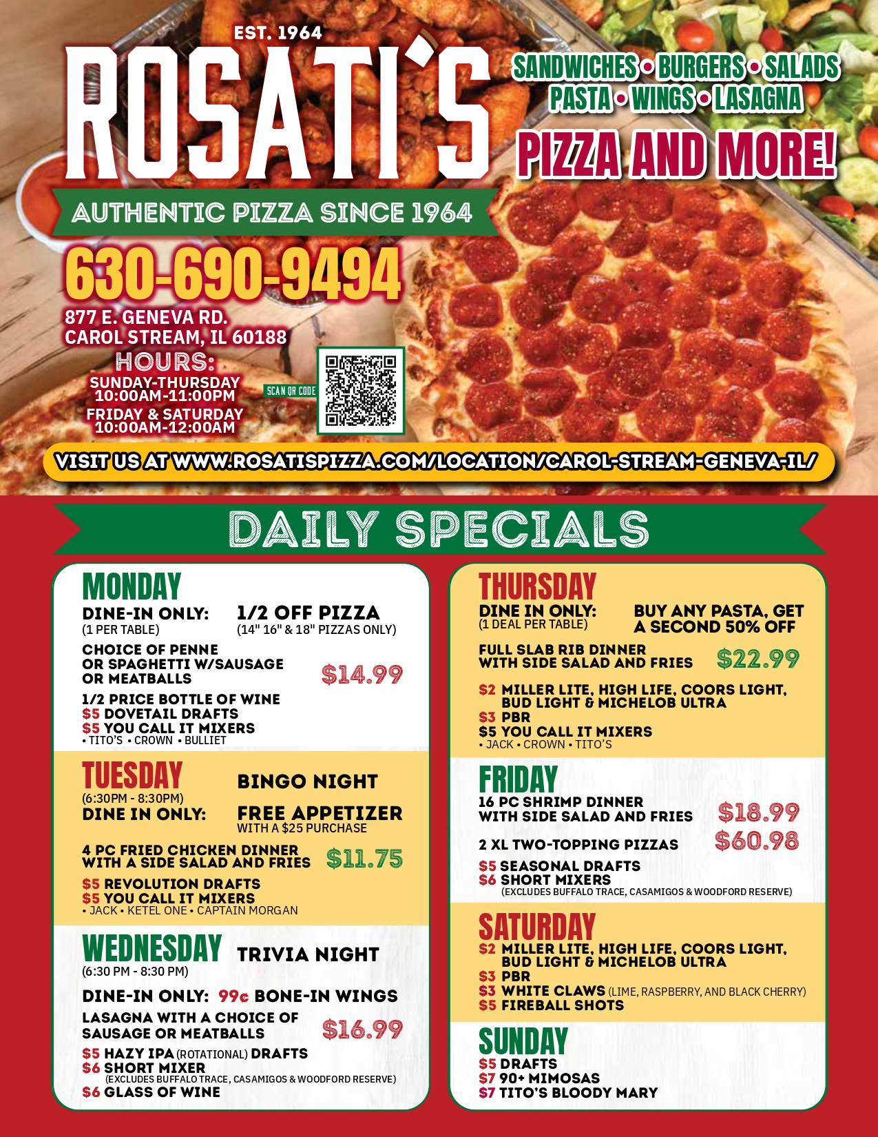 Rosati's Pizza of Carol Stream on Hiawatha Menu