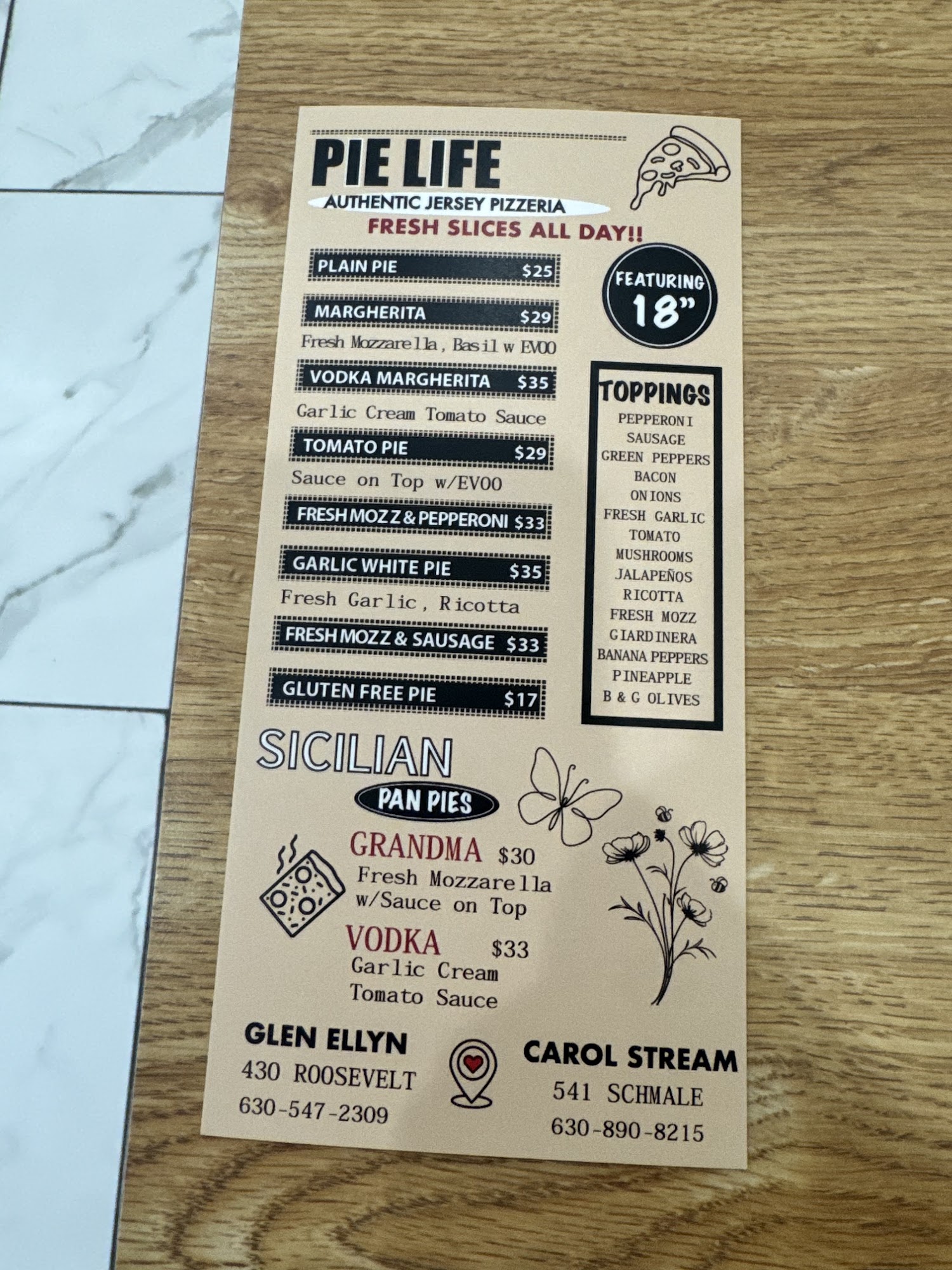 Pie Life Pizzeria Menu