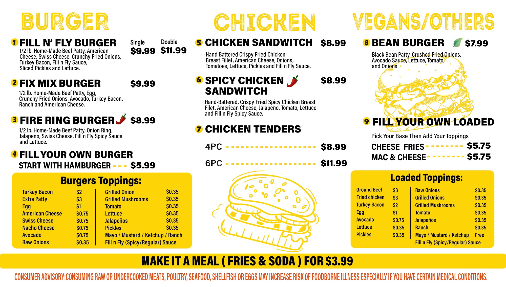 FILL N' FLY BURGERS & BOBA Menu
