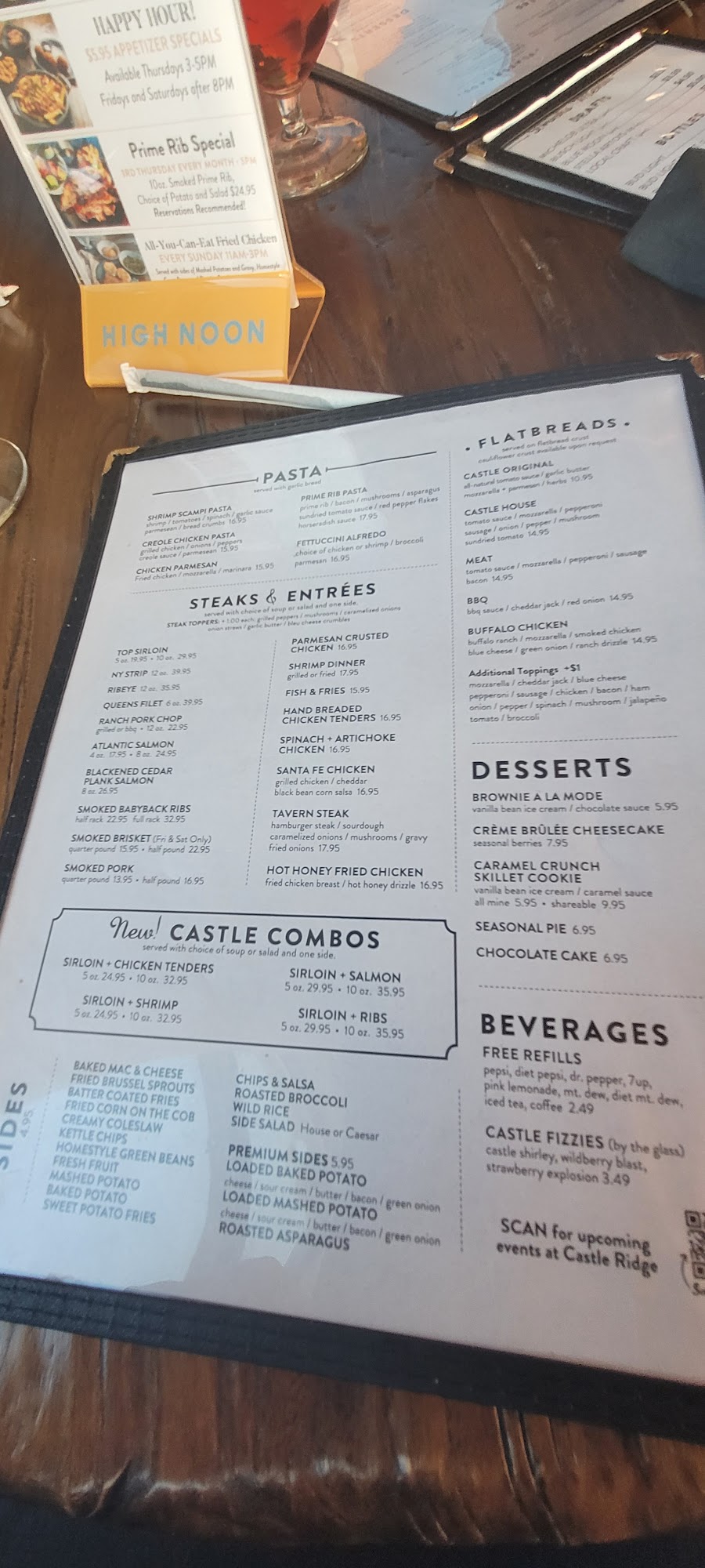 Stonewater Restaurant at Castle Ridge Menu