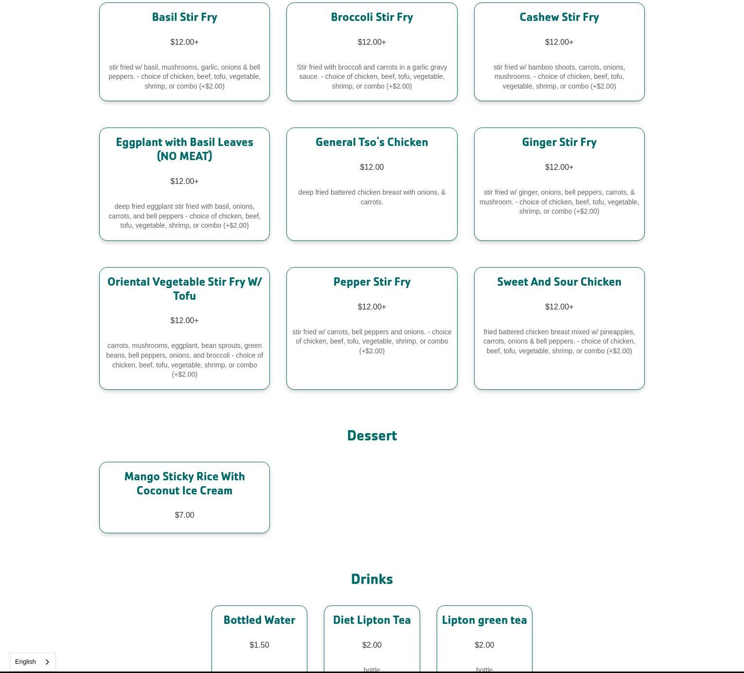 Y-Thai Menu