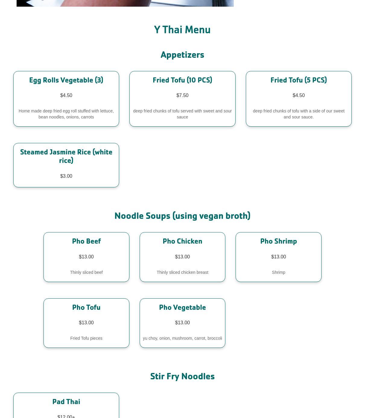 Y-Thai Menu