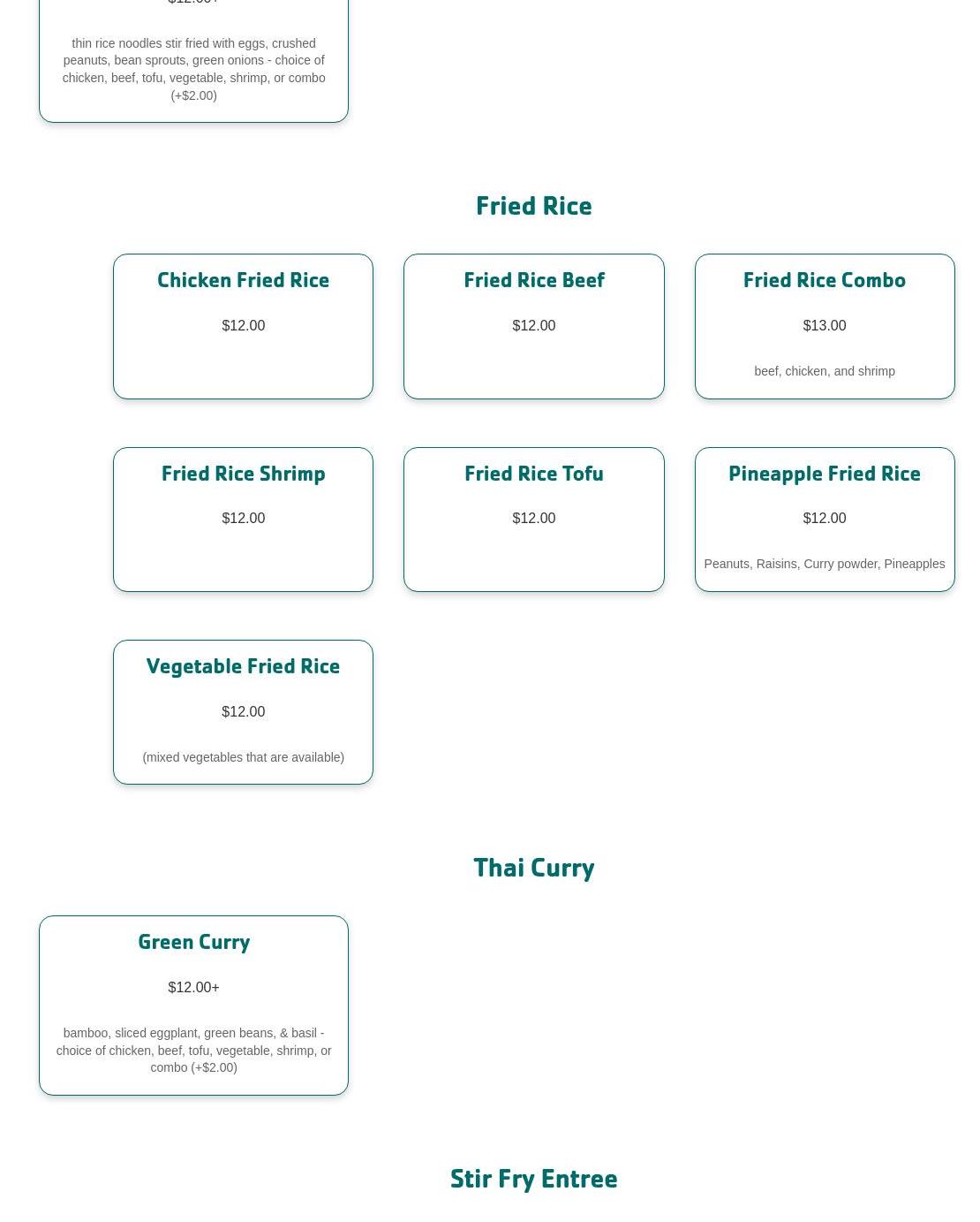 Y-Thai Menu