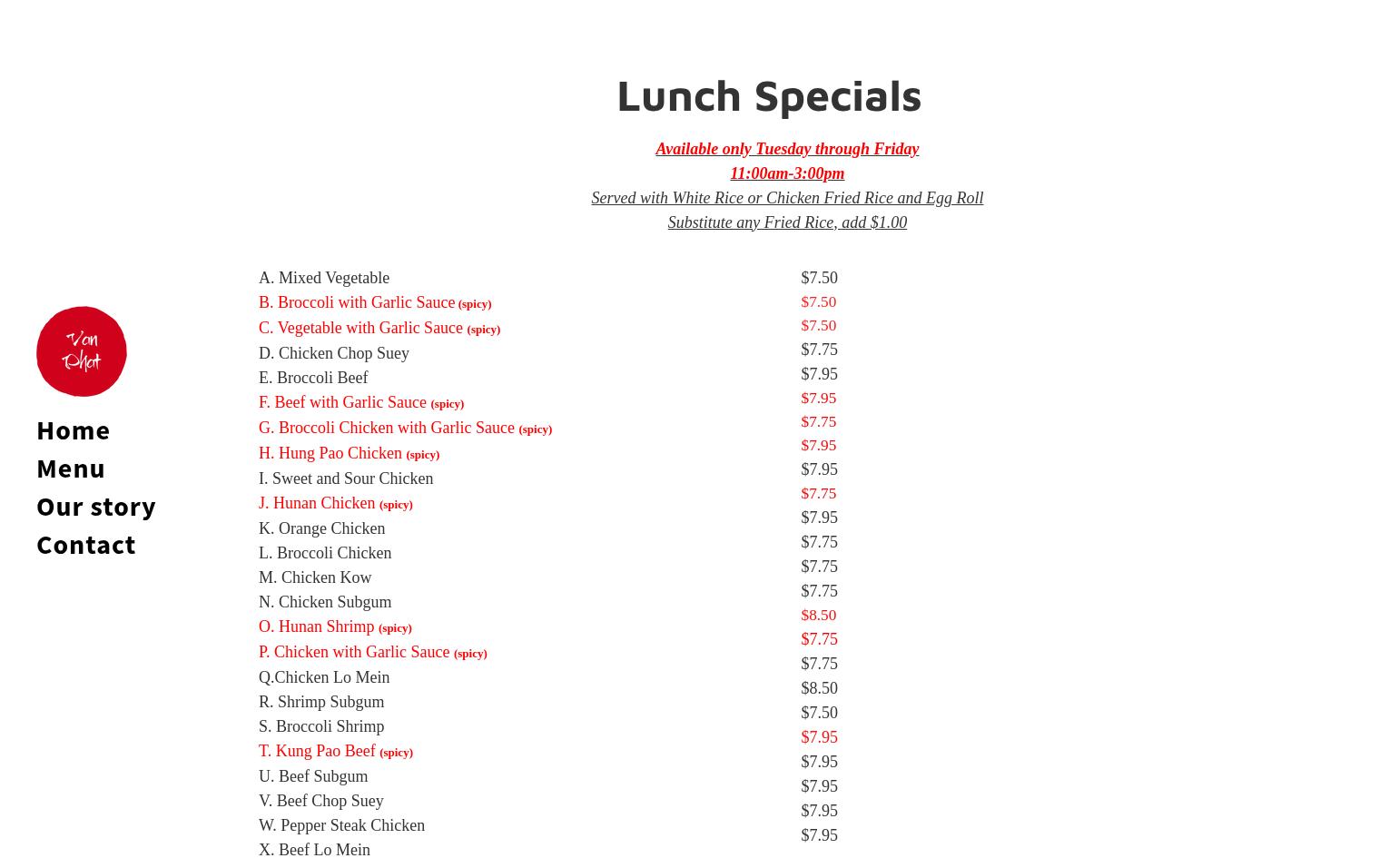 Van Phat Chinese Restaurant Menu