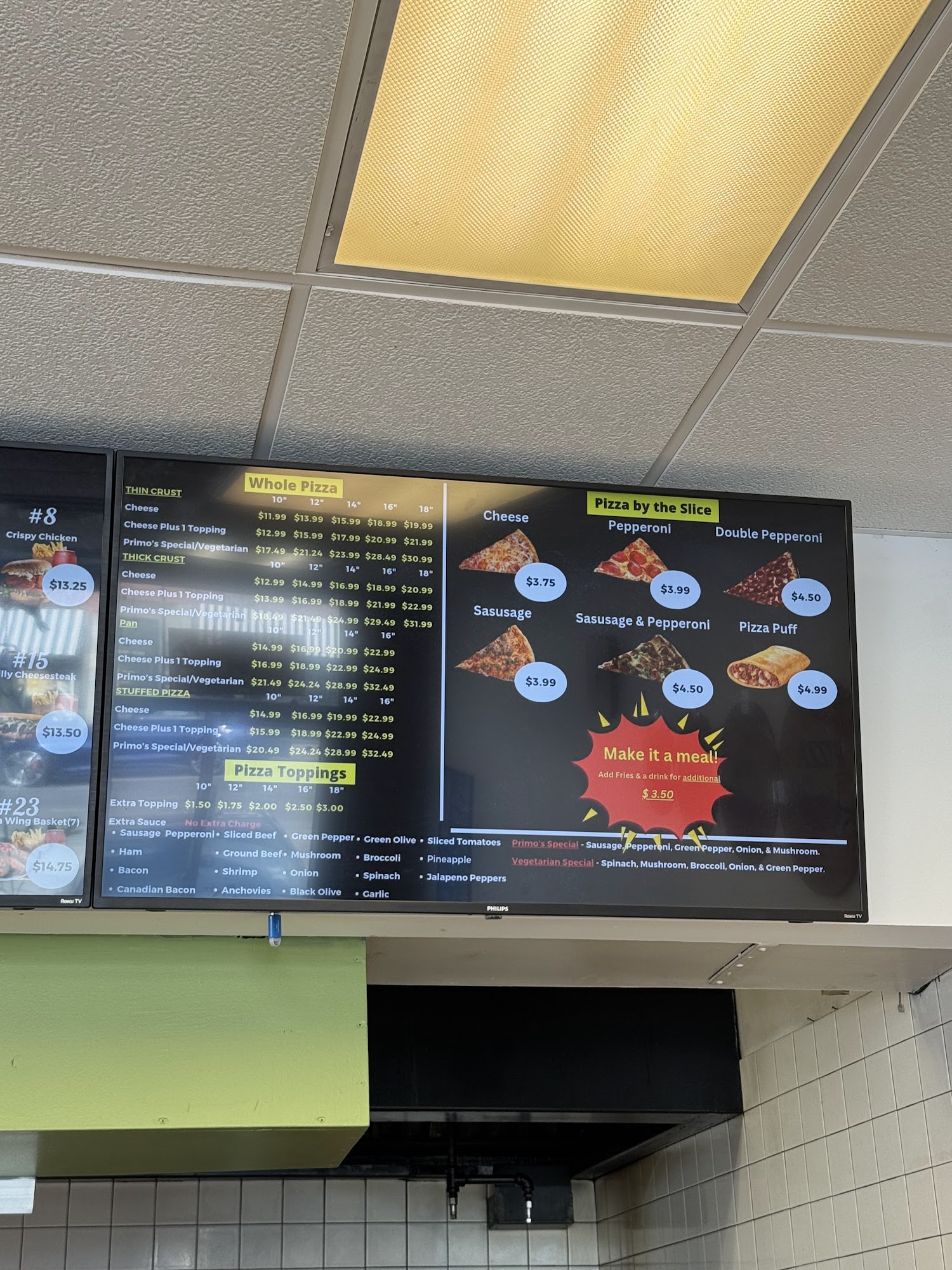 Primo Pizza Menu