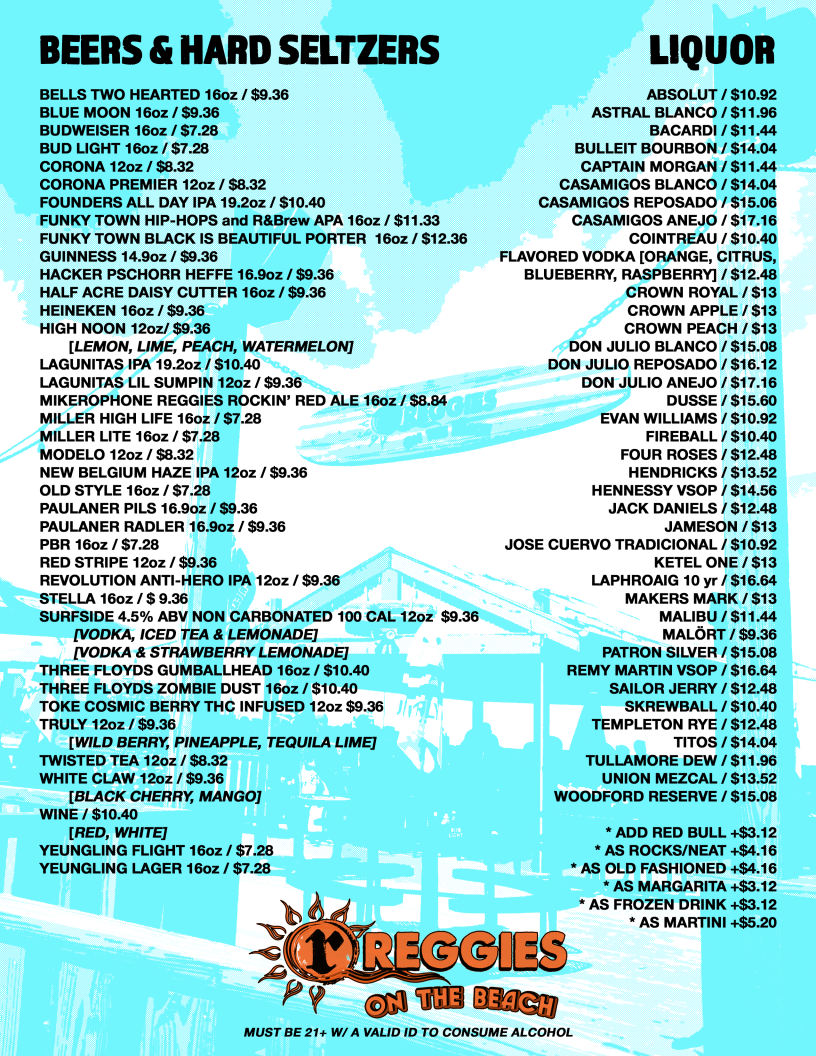 Reggies on the Beach Menu