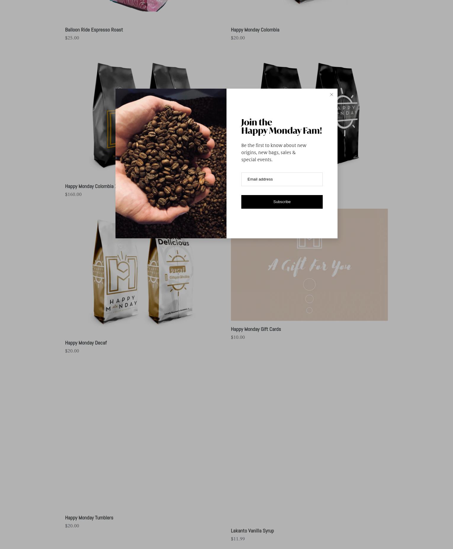 Happy Monday Coffee Roasters Menu