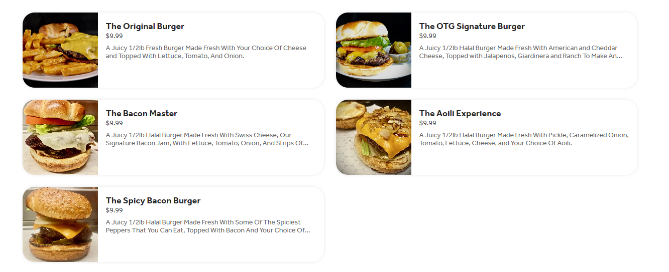 The Halal Burger (Inside Seven Restaurant) Menu