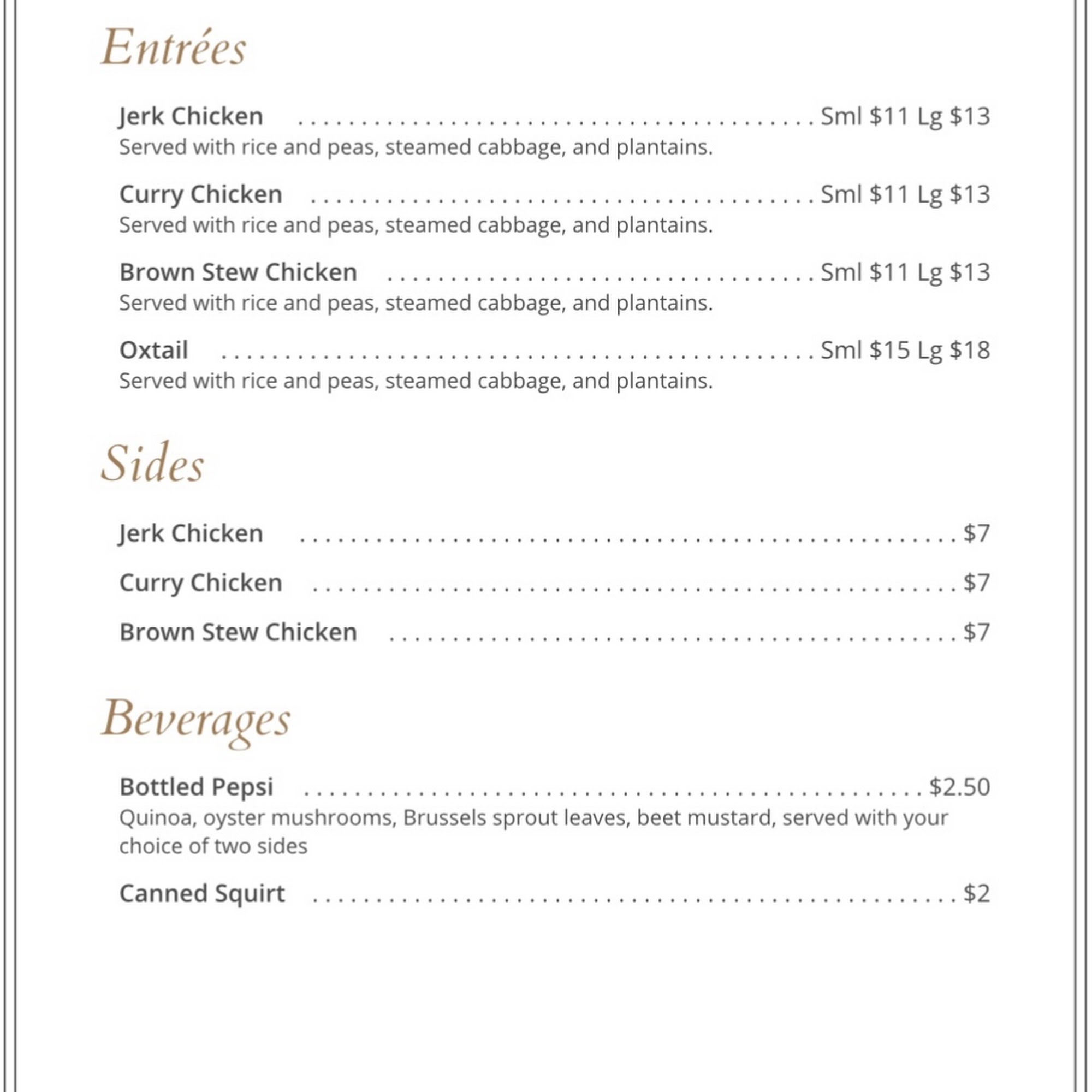 Di Dis Jamaican Kitchen LLC Menu