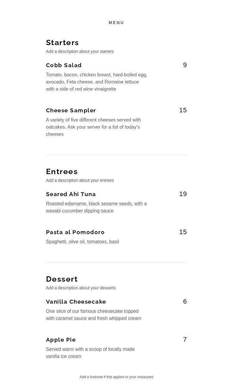 Dabble LLC Menu
