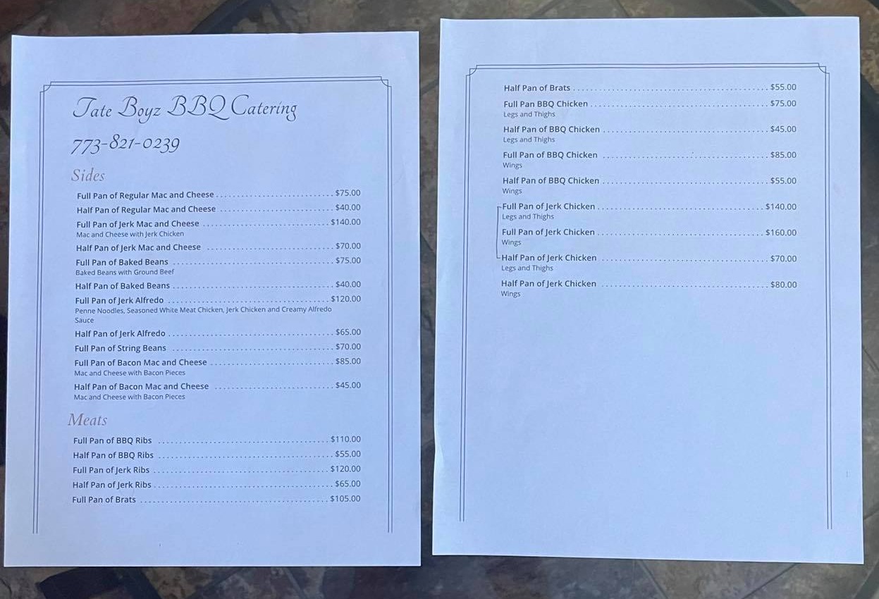 Tate Boyz BBQ Catering Menu