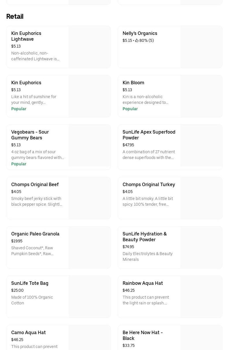 SunLife Organics Menu