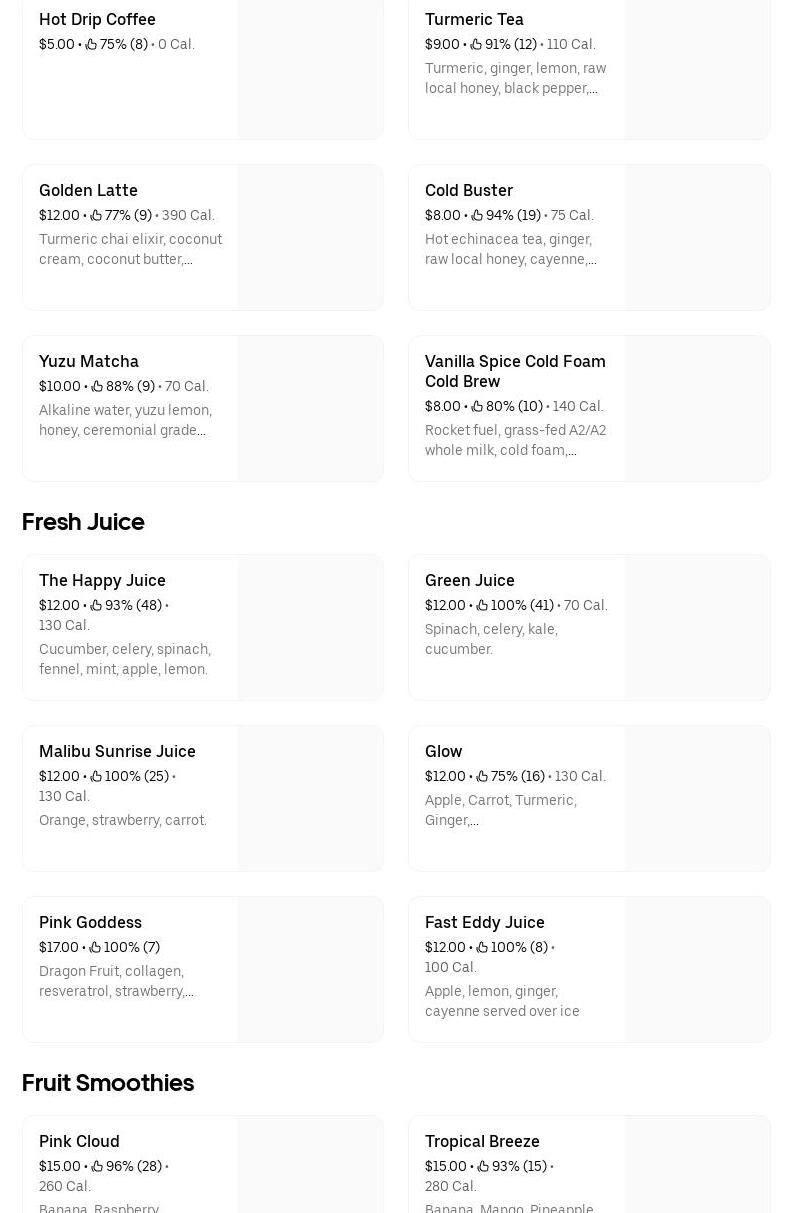 SunLife Organics Menu