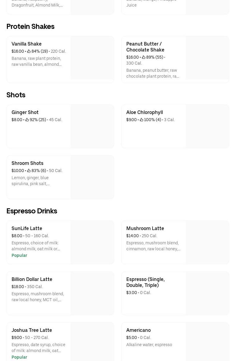 SunLife Organics Menu