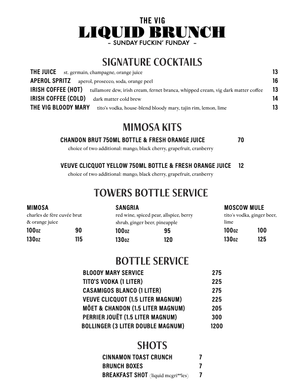 The Vig West Loop Menu