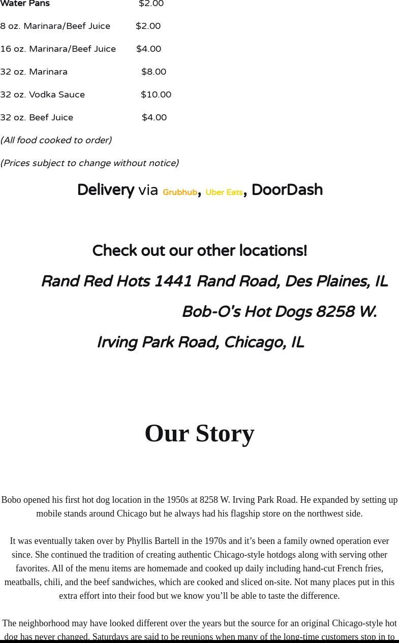 Bob-O’s Italian Beef Menu