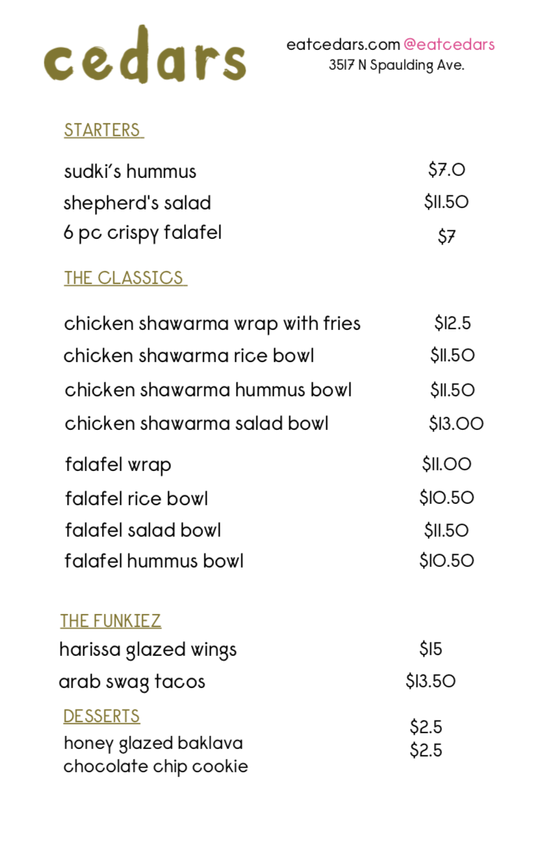 Cedars Mediterranean Kitchen Menu
