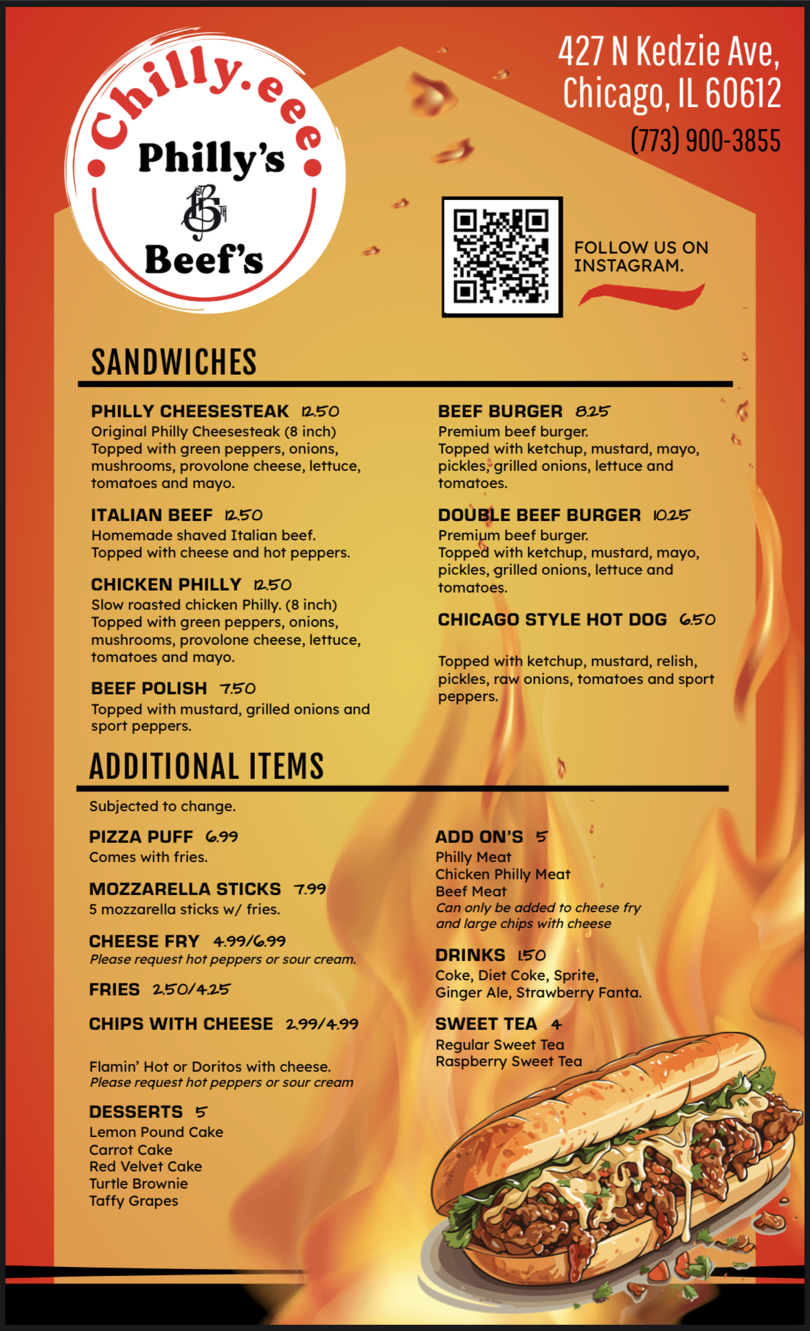 Chillyeee Philly's and Beef's Menu