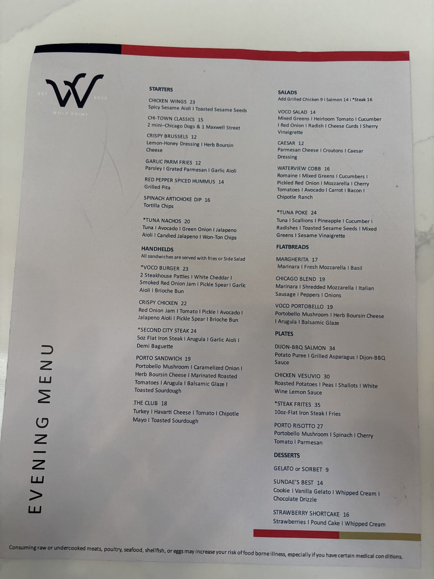Waterview Menu