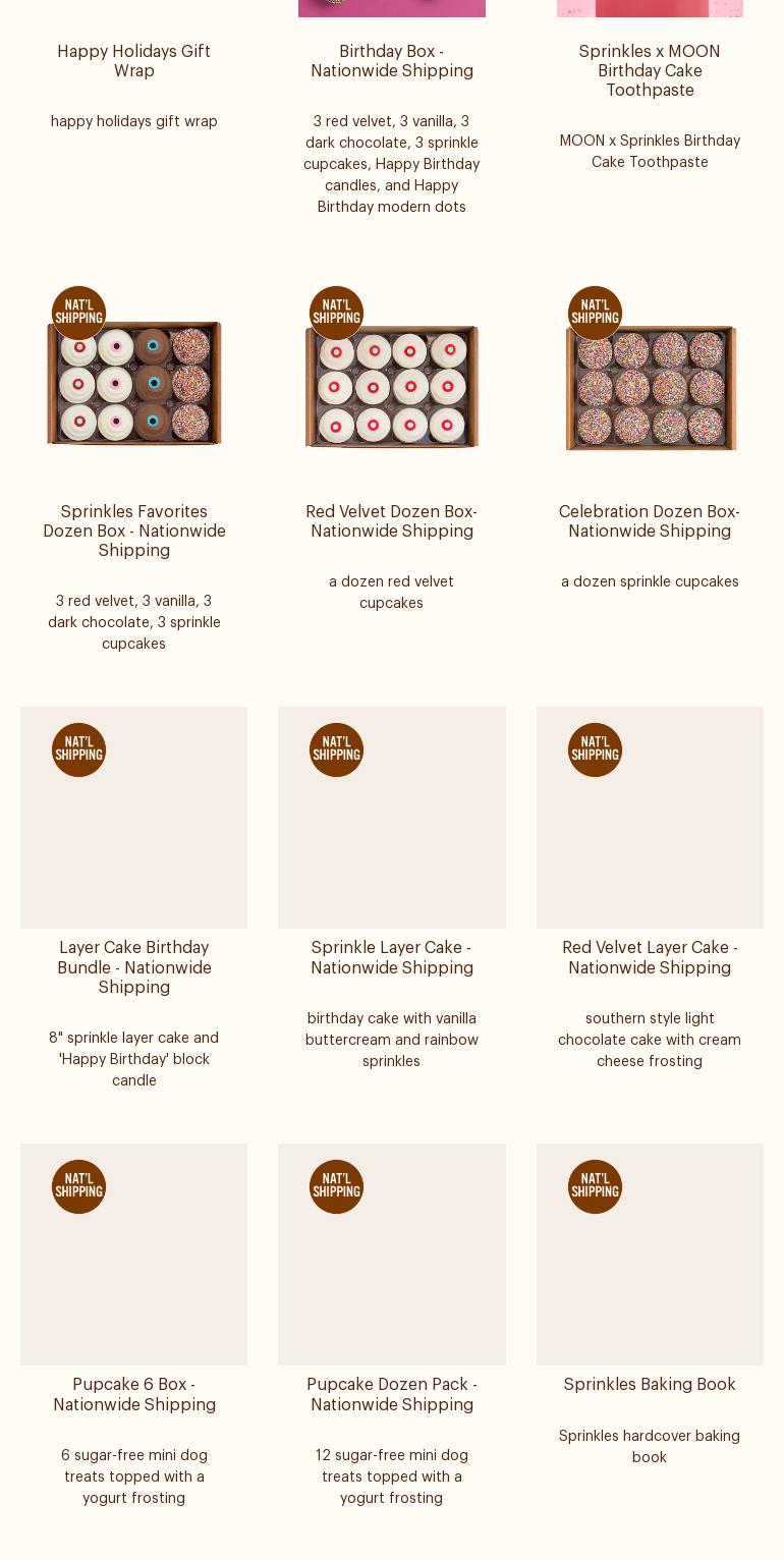 Sprinkles Cupcake Menu