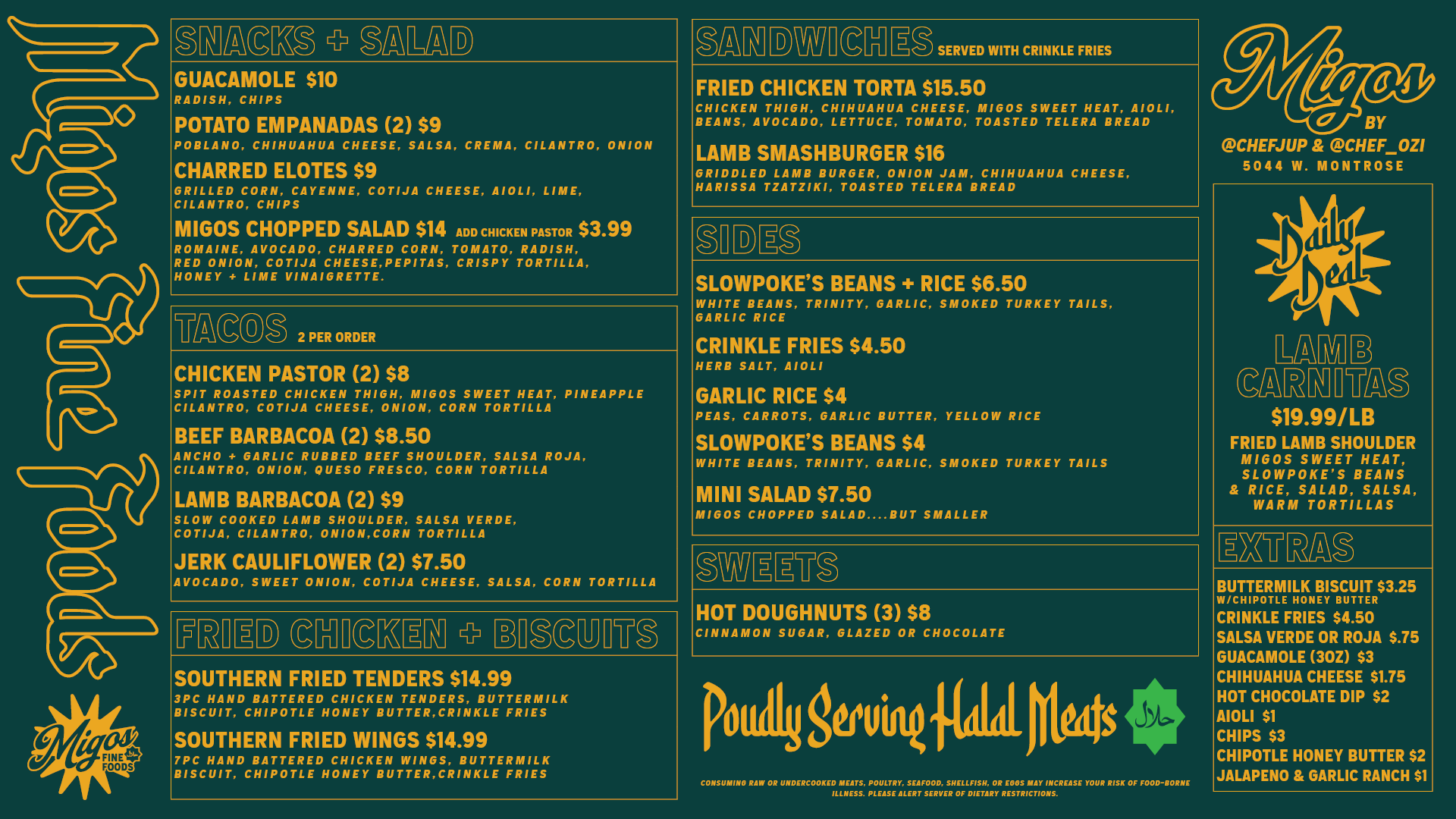 Migos Fine Foods Menu