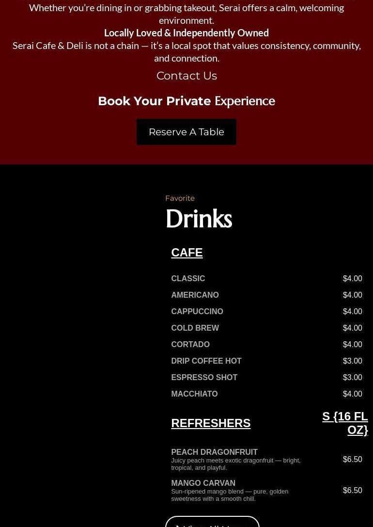 Serai Cafe & Deli Menu