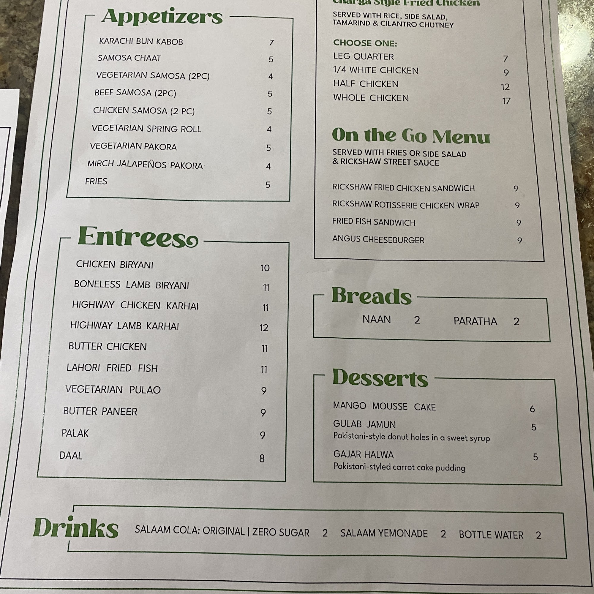 Rickshaw Pakistani & Indian Street Eats Menu