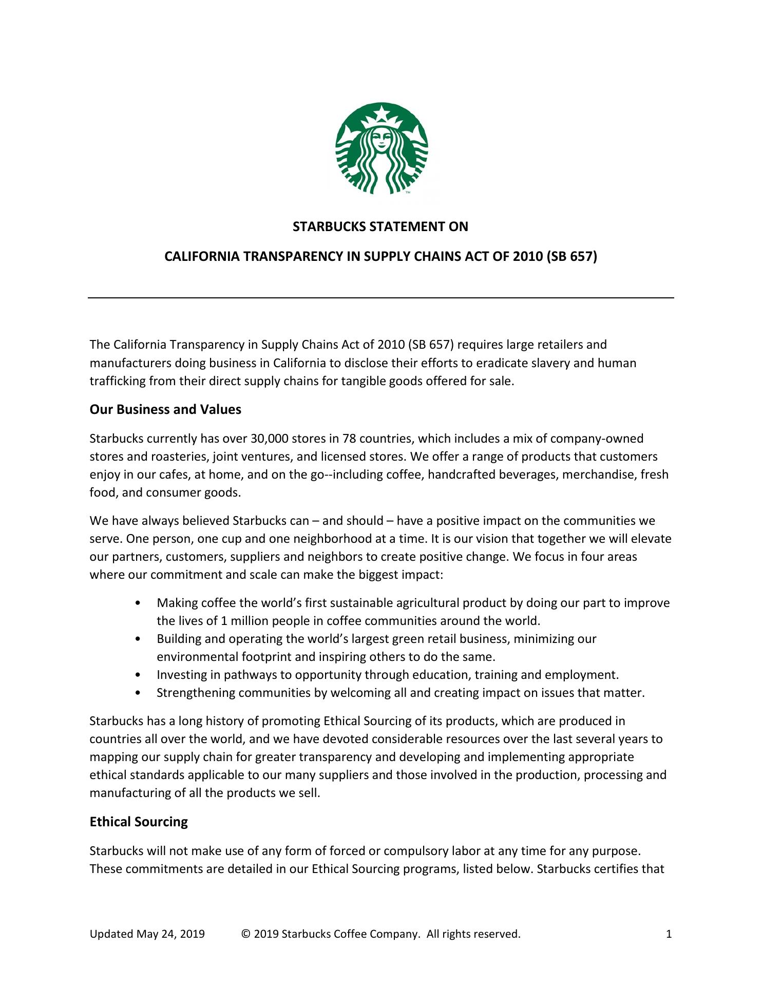 Starbucks Coffee Company Menu
