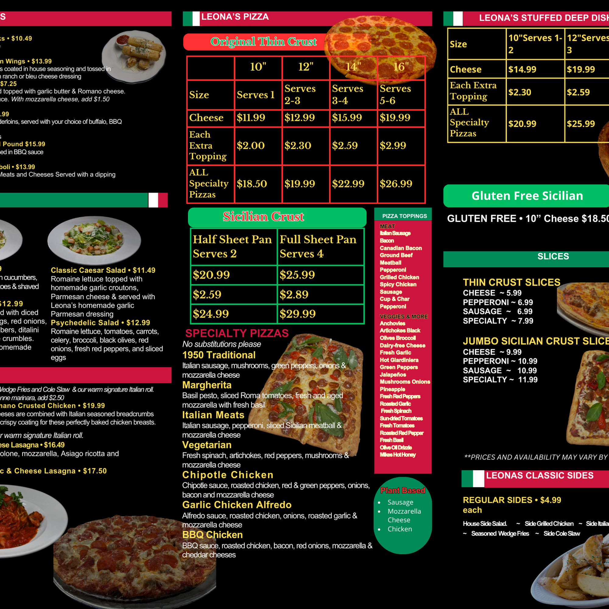 Leona's Pizzeria Menu