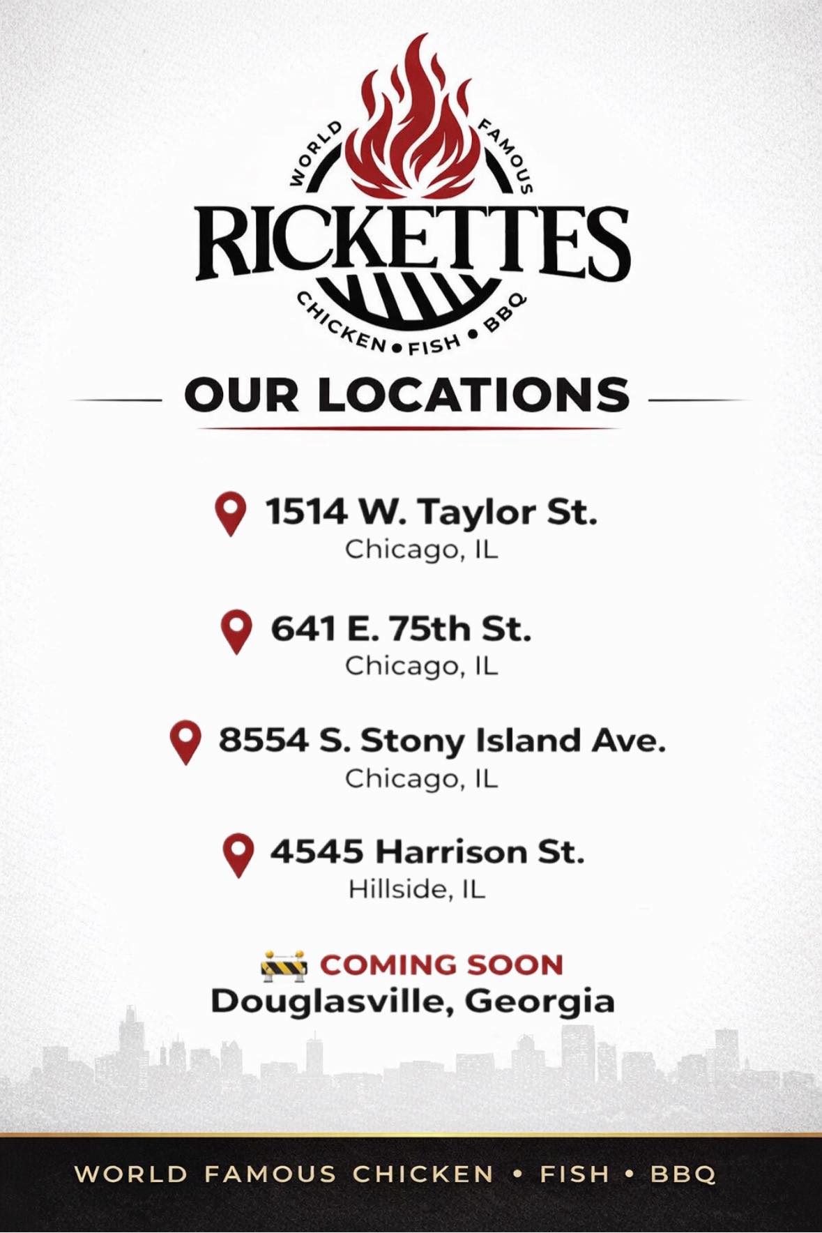 Rickette's World Famous Menu