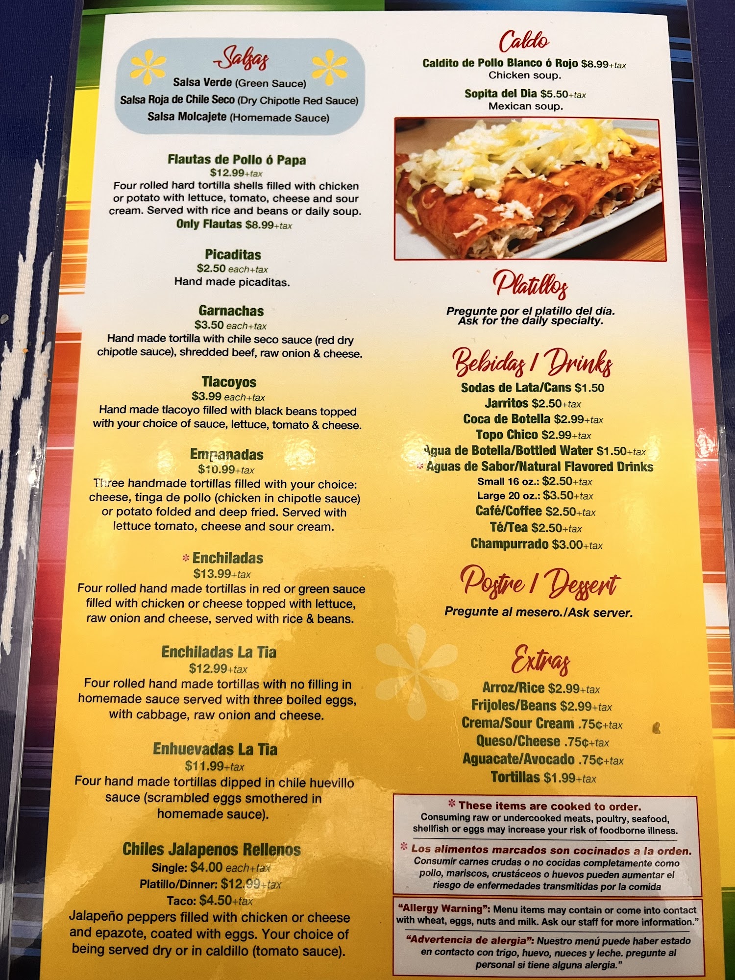 Los Tamales de la Tía Menu