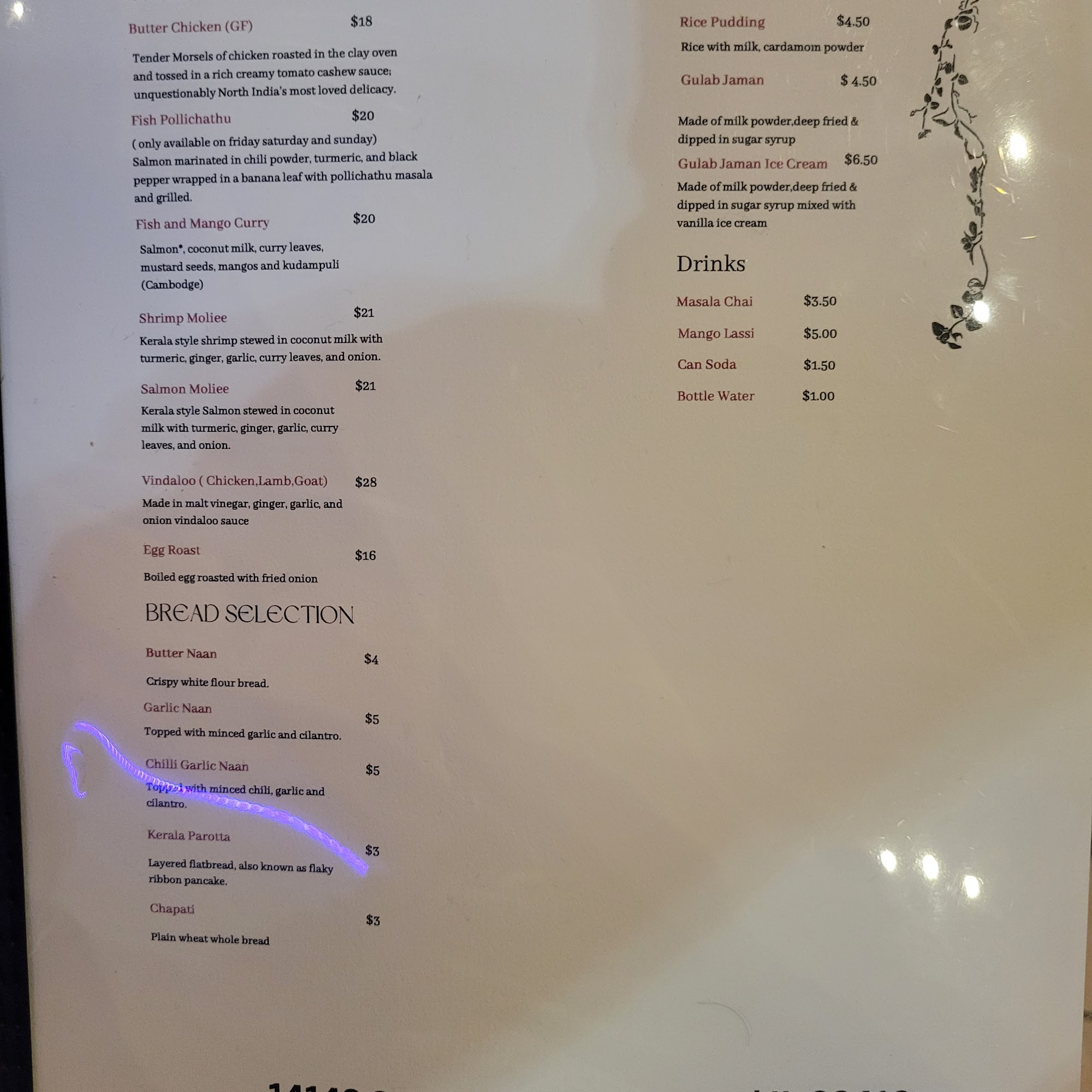 Thali Indian Cuisine Menu