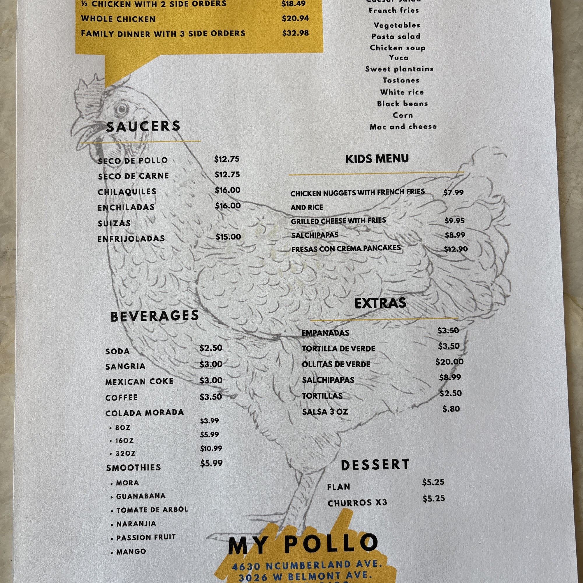 My Pollo Menu