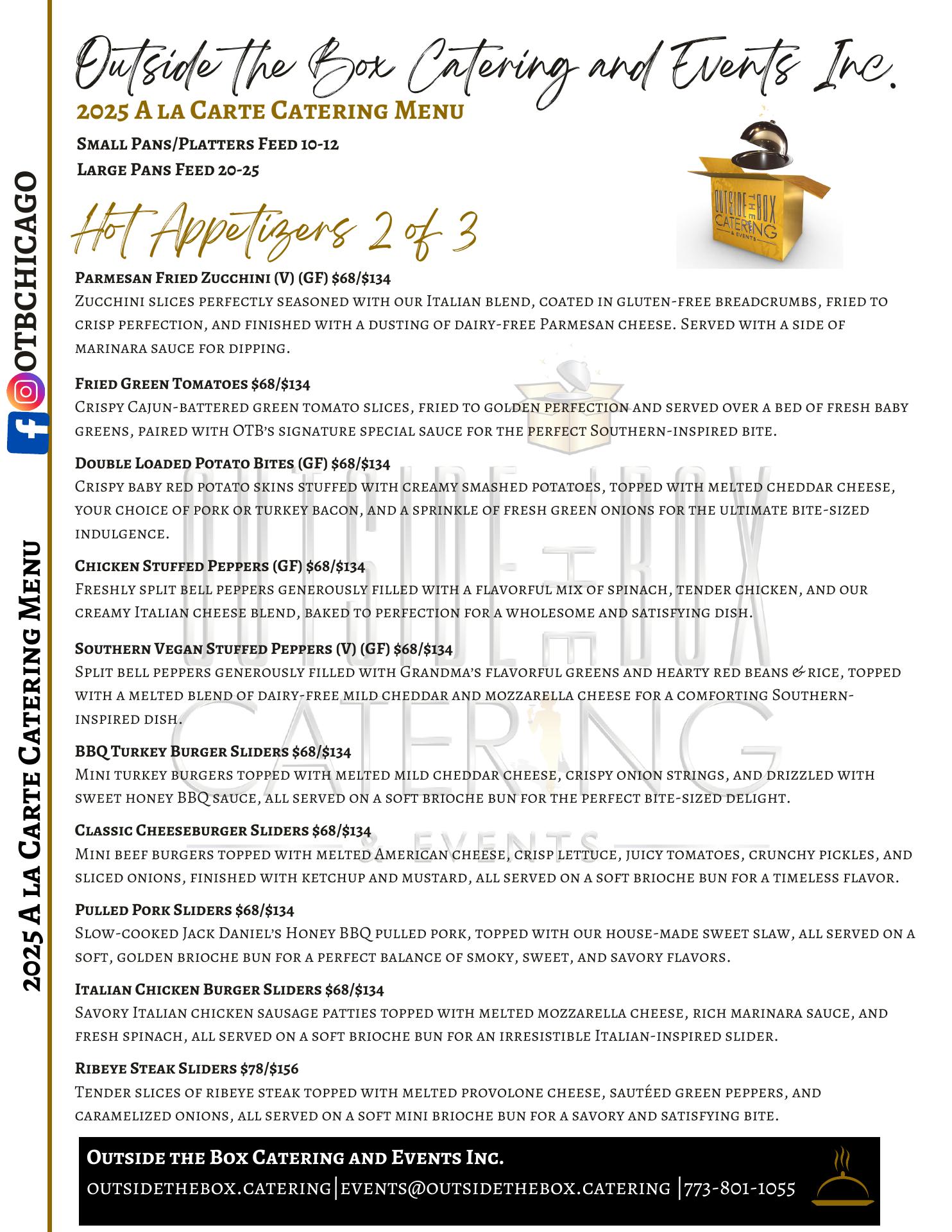 Outside the Box Catering and Events Inc. Menu