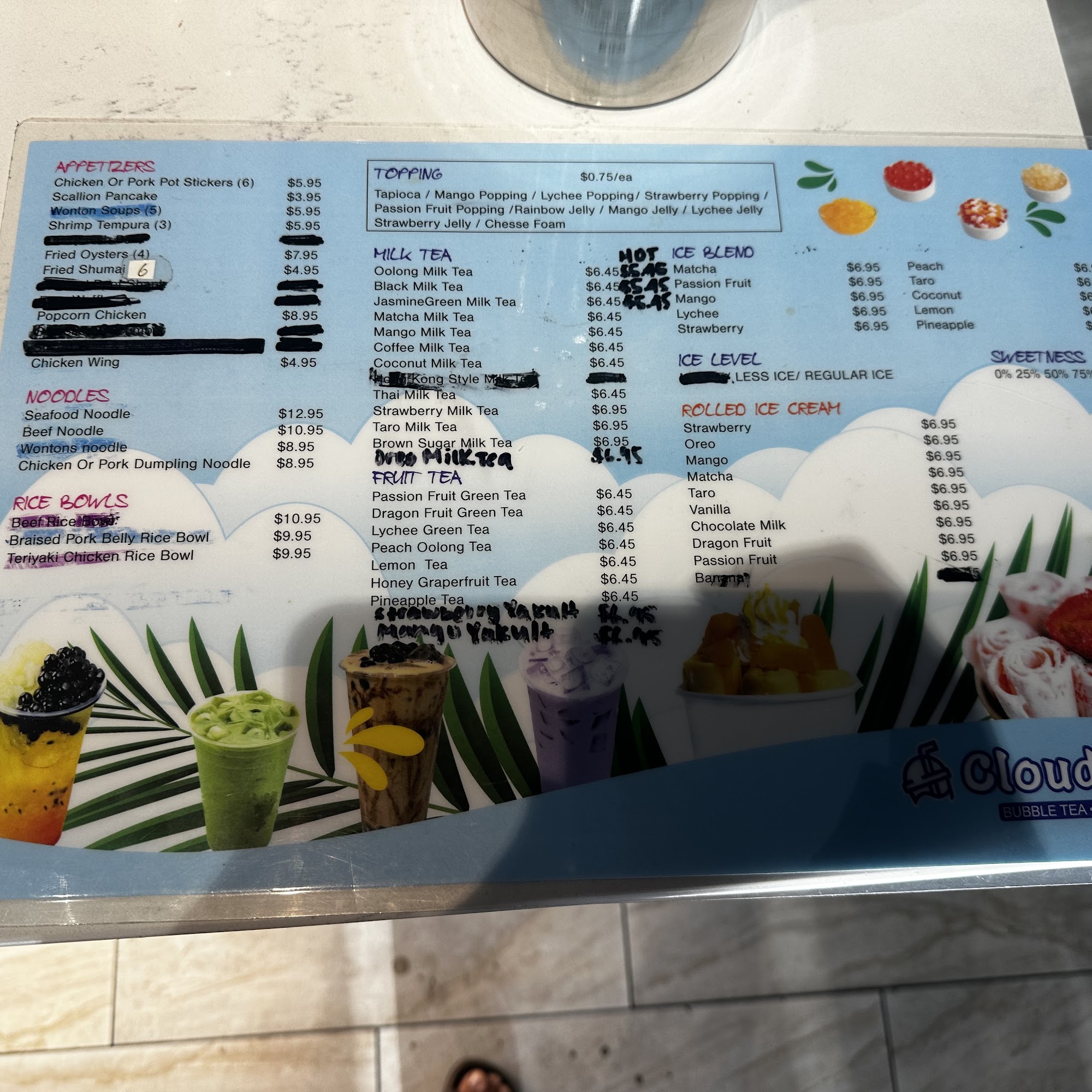 Cloud Bar Bubble Tea Menu
