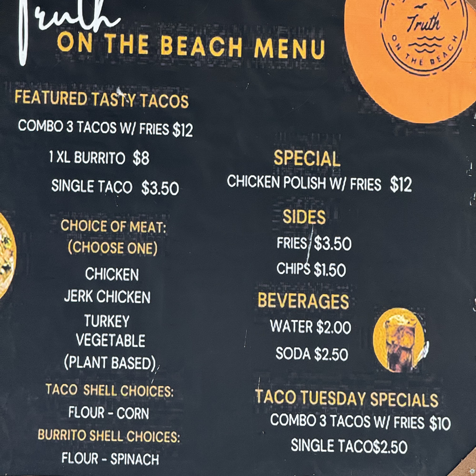 Truth on the Beach Menu