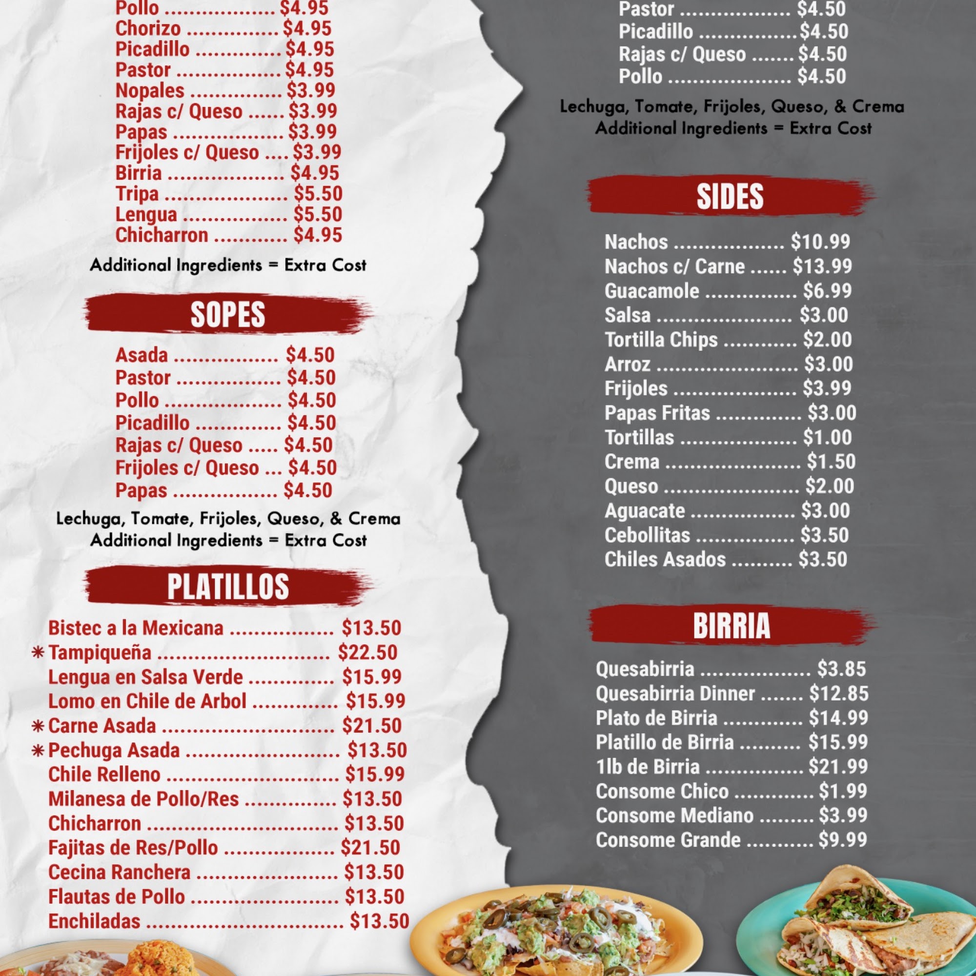 Taqueria La Herencia Menu