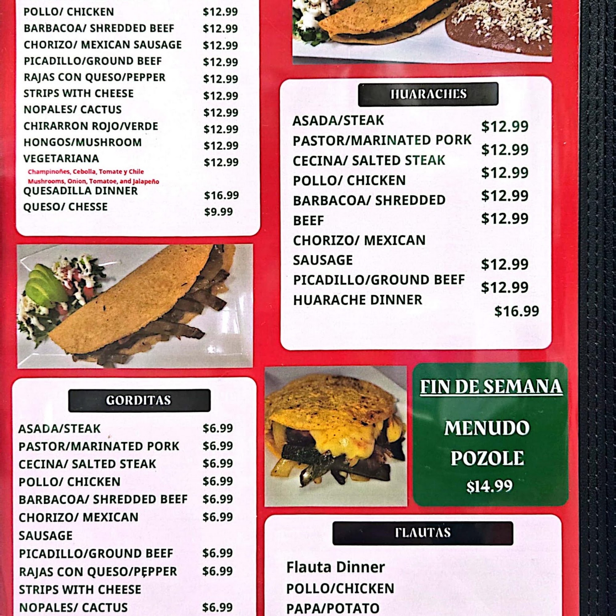 Florencia’s Mexican Restaurant Menu