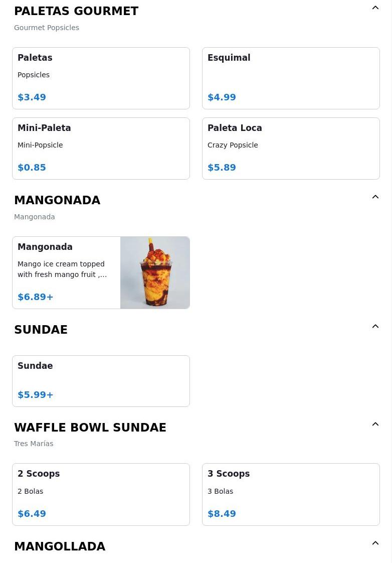 Paleteria Ideal Menu