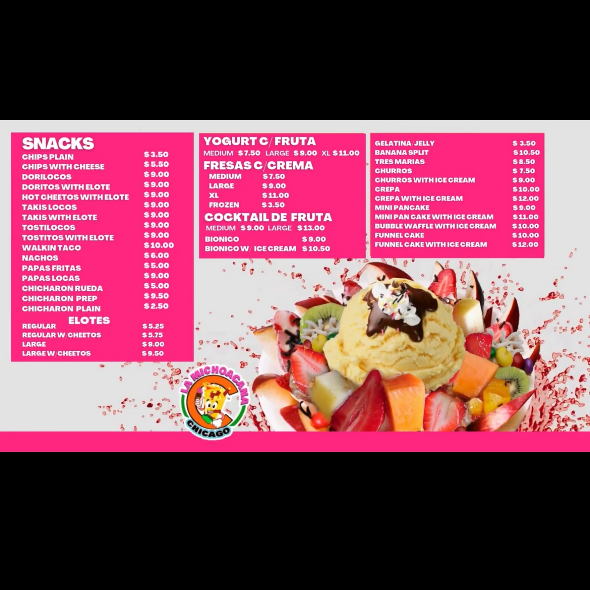 La Michoacana Chicago Menu