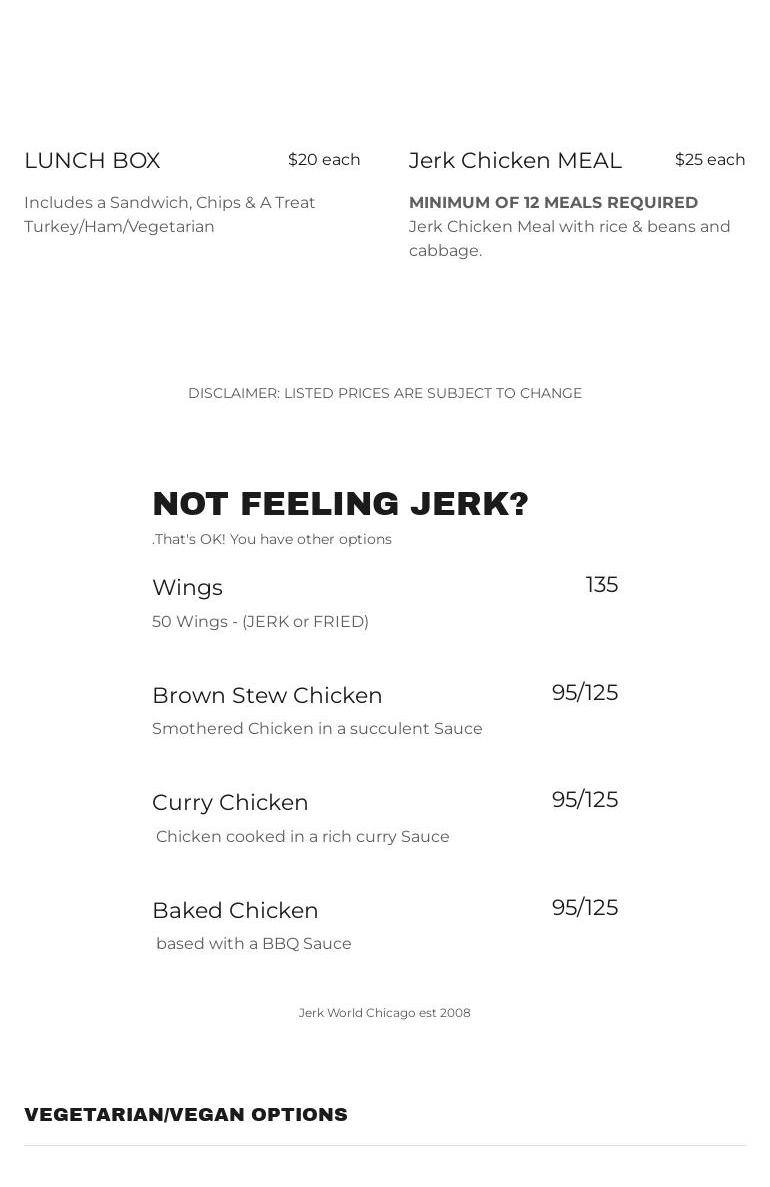 Jerk World Catering Menu