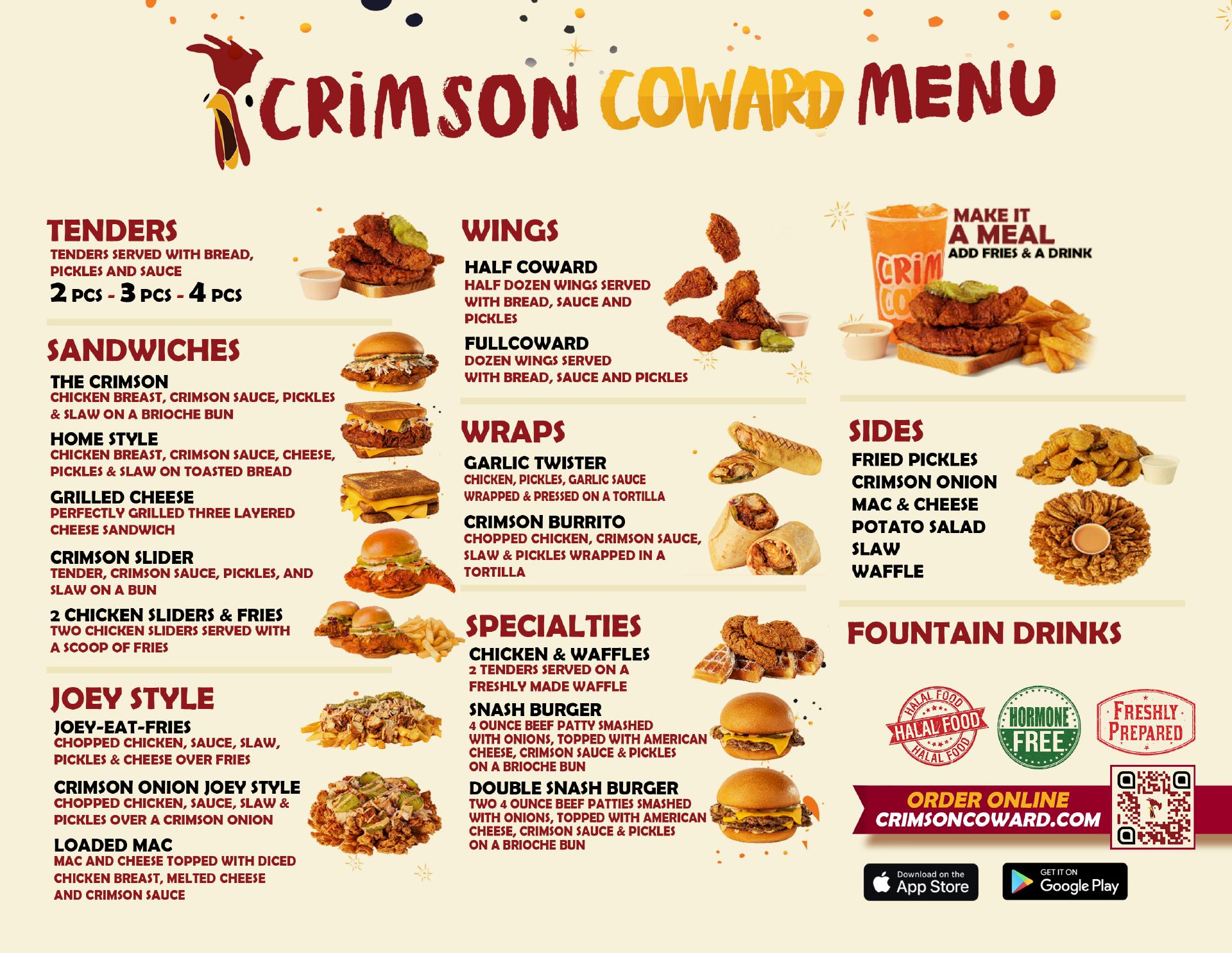 Crimson Coward Menu