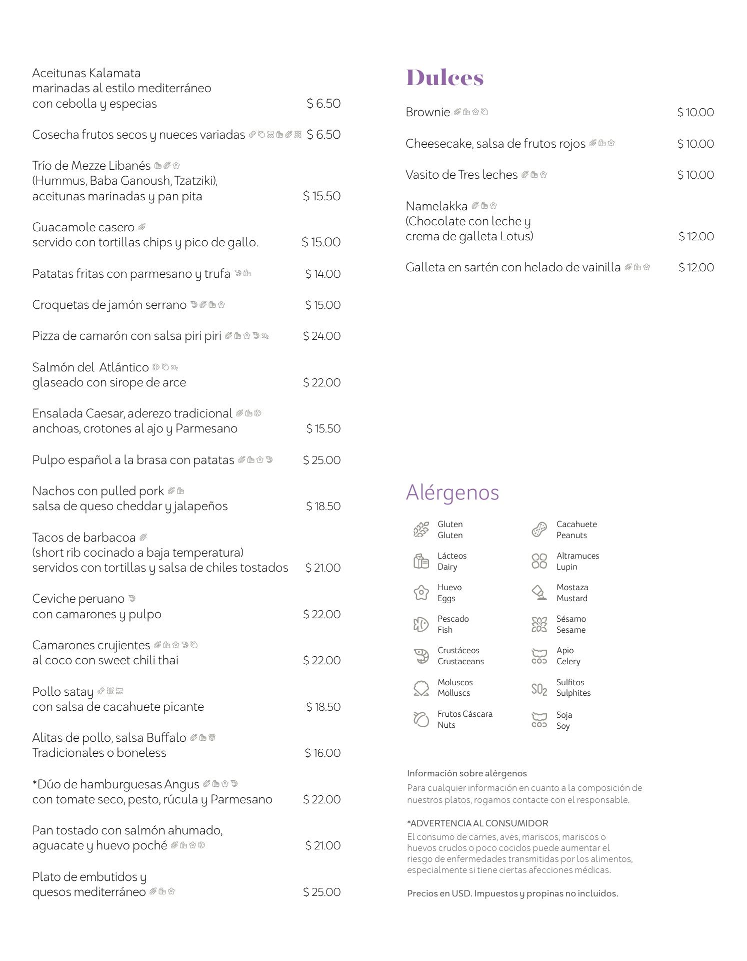 The Riu Rooftop Chicago Menu