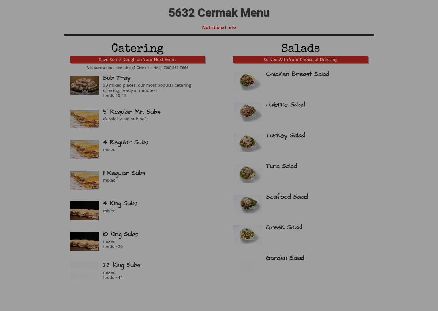 Mr. Submarine Menu
