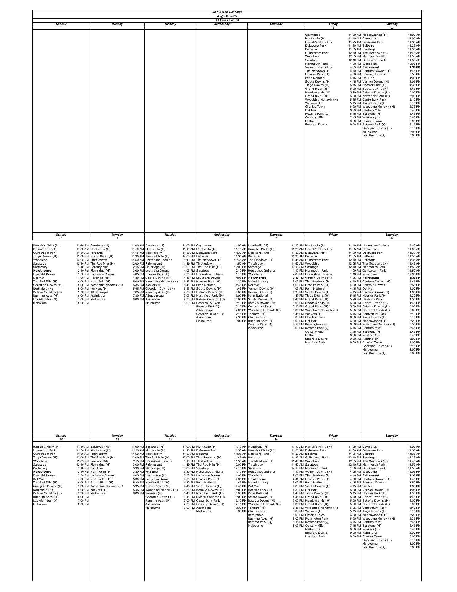 Post Time Catering Inc Menu